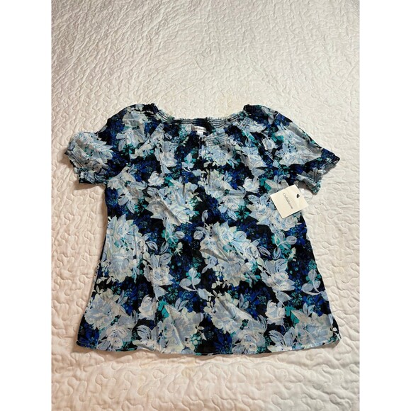 croft & barrow Tops - Croft & Barrow Blue Floral Print Blouse New With Tags size petite medium